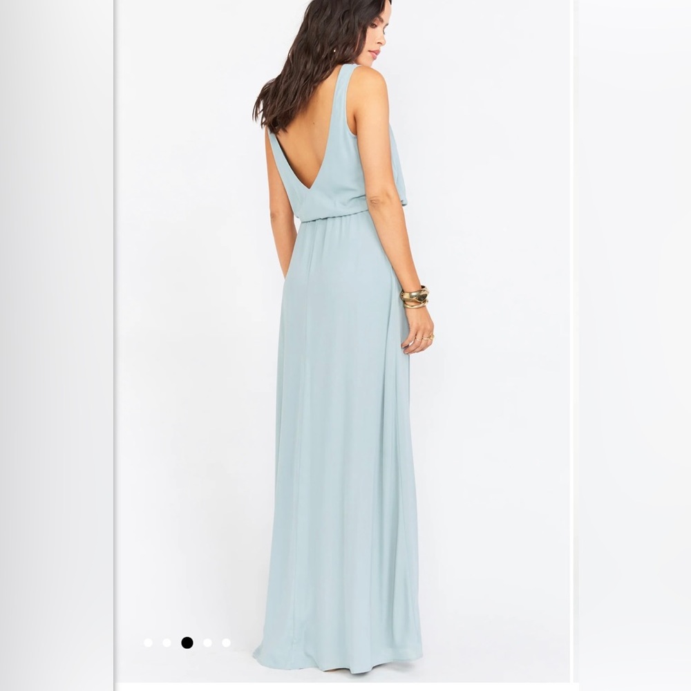 Show me your mumu kendall v neck low back side slit sea foam teal side slit maxi - Picture 2 of 9